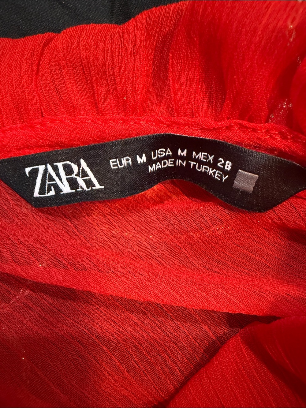 Zara Red Sheer Ruffle-Front Blouse - Picture 7 of 7